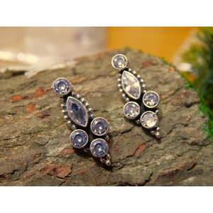 925 Sterling <b>Silver</b> Handmade <b>Stud</b> Earrings with Cubic Zirconia Faceted Gemstone Light Weight Ear <b>Stud</b> Anniversary Gift - Product Image 5