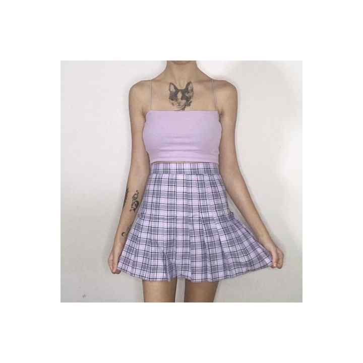 Black Striped Lilac Plaid Skirt