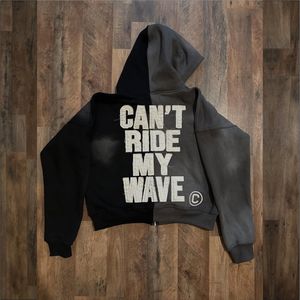 Sudadera con capucha personalizada Fabricante Hombres Streetwear Vintage Lavado ácido Desgastado Bordado Apliques Patchwork Lavado ácido Sudadera con capucha - Product Image 2