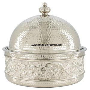Stainless Steel Designer Hotpot Silver Finished Handmade Casserole Superior Quality Decorative Metal <b>Food</b> <b>Warmer</b> - Product Image 1