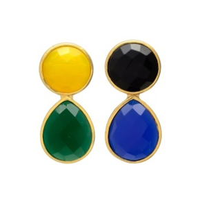New Arrival Natural Multi Stone Brass <b>Gold</b> Plated <b>Earrings</b> Stylish Look - Product Image 1