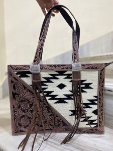 Nuevo bolso de mano de cuero azteca con borlas para mujer, bolsos de compras elegantes, estilo Vintage, bolso de transporte oculto de 16 pulgadas - Product Image 2
