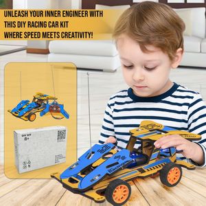 Mini Turbo Racing Car Steam Kit (azul y amarillo) con accesorios de batería de control remoto inalámbrico DIY - Product Image 3