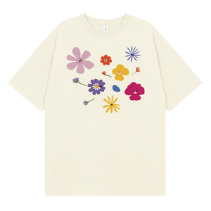 T-shirt unisexe personnalisé à imprimé floral 100% coton, tee-shirt surdimensionné, streetwear décontracté, chemise graphique pour hommes et femmes, vente en gros OEM - Product Image 1
