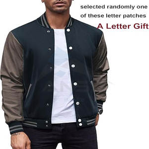 Chaqueta Letterman personalizada para hombre con logotipos bordados y parches de chenilla Chaqueta de bombardero universitaria de alta calidad Gris marino - Product Image 3