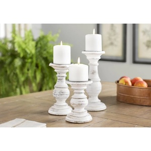 Natural Mango Wood Luxury Table Decorative <b>Candle</b> Stand <b>Set</b> of 3 Christmas Occasion T Light Pillar for Lighting Arrangement - Product Image 2