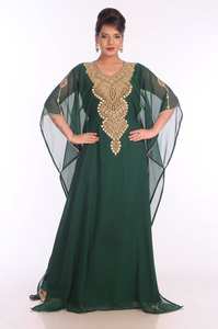 Caftanes islámicos de trabajo Zari bordados de Georgette verde - Product Image 5