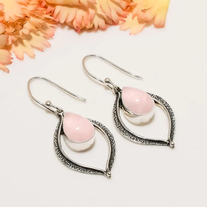 Pink Rose Quartz 925 <b>Sterling</b> <b>Silver</b> Drop Dangle <b>Earring</b> Handmade Dainty <b>Silver</b> Jewelry Wholesale Price Bulk Suppliers India - Product Image 2