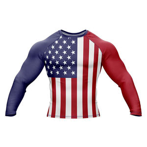 Sublimation complète drapeau américain Grappling Rash Guard Polyester Spandex Made MMA Fight Wear Compression Shirts - Product Image 4