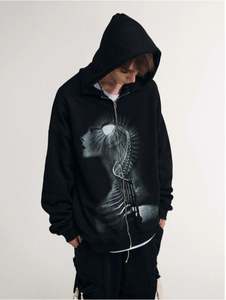 Sudadera con capucha y cremallera completa personalizada para hombre al por mayor de fábrica con diseño vintage serigrafía servicio OEM disponible - Product Image 4