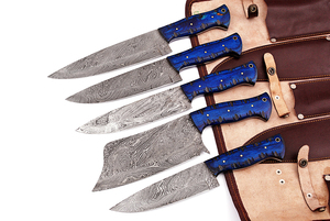 Ensemble de couteaux de cuisine en acier damas fait à la main professionnel de haute qualité 5 pièces couteaux de Chef trancheuse poignée en acier inoxydable étui en cuir - Product Image 2