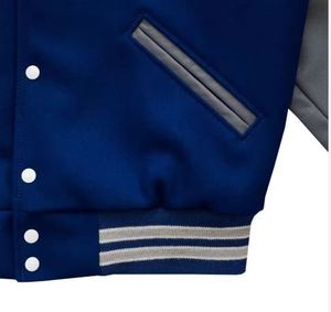 Vente en gros de veste Letterman vierge de haute qualité avec logo personnalisé Veste universitaire en cuir PU avec manches en spandex Veste universitaire vierge pour hommes - Product Image 6