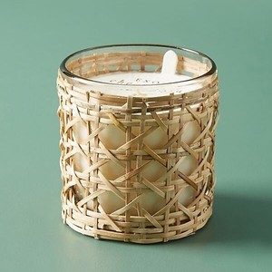 Porte-bougies en paille tressée, porte-bougies chauffe-plat, porte-bougies en herbe de mer tissée, verres à boire en verre pour bougies - Product Image 6