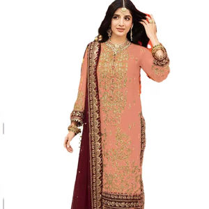 Trabajo de bordado con estilo de moda Georgette paquistaní Salwar Kameez con trabajo de espejo Mehendi Salwar Kameez - Product Image 1
