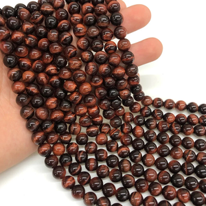 Collar de Cristal Natural con Cuentas de Ojo de Tigre Lisas, Joyería de Piedra Roja Pulida, Hilo Suelto de Piedras Preciosas al por Mayor para Sanación - Product Image 2