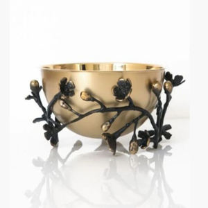 Traditional Handcrafted Leafy Shape Handle Design Glossy Gold Color Table Centrepiece Decor <b>Metal</b> <b>Bowl</b> At Best Price - Product Image 6