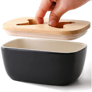 Modern style butter dish <b>with</b> <b>wooden</b> <b>lid</b> butter serving platters home and kitchenware supplies by Indian metal world - Product Image 1
