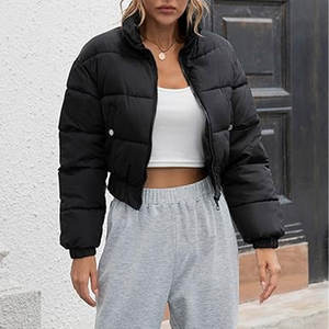 Trendy <b>Women</b> Cropped Quilted Puffer <b>Jacket</b> <b>Lightweight</b> Warm Winter Outerwear Coat with Front Zip Closure and High Neck Stylish - Product Image 4