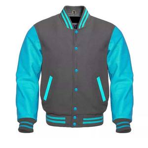 Veste de baseball varsity premium en laine bleue avec manches en cuir véritable, vestes de baseball pour collège et lycée, toile - Product Image 5
