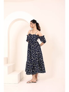 Vestido Midi de algodón con bloque de mano indio, estampado Floral, verano, boda, luna de miel, regalo de vacaciones para ella, suministro ODM, lavable, ecológico - Product Image 3