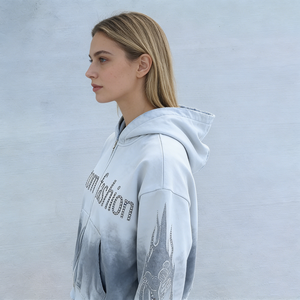 Women's Washed <b>Cropped</b> <b>Zip</b> <b>up</b> Hoodies Custom Personalized Applique Lettering Raw Hem Hoodies for Streetwear Y2K Fashion - Product Image 3