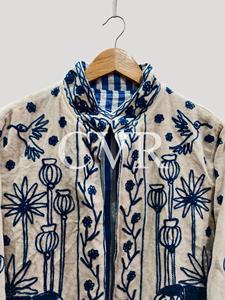 เสื้อโค้ตผ้าฝ้ายปักลายดอกไม้ คอจีน แขนยาว ไซส์ใหญ่ เสื้อคลุมลำลองสำหรับผู้หญิง สไตล์ฤดูใบไม้ผลิ - Product Image 2
