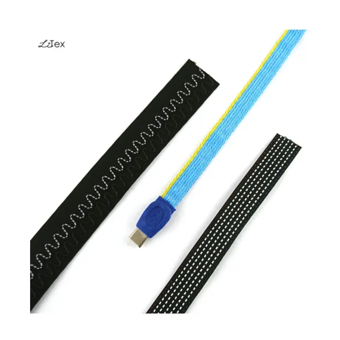 Flat stretchable fabric coated electric wire
