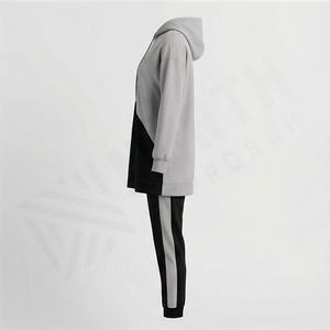 Ensemble de survêtement pour femmes, combinaison de couleurs personnalisée, grandes poches avant, manches élastiques, capuche, vêtements de sport décontractés, ensemble de jogging - Product Image 3