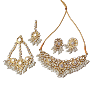 Premium Classic Kundan Stainless Steel <b>Silver</b> Plated Bridal Necklace Set Matching <b>Earrings</b> Tikka <b>Long</b> Mala for Weddings - Product Image 2