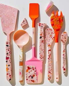 Ensemble d'ustensiles de cuisine en résine, cuillère de cuisine en acrylique terrazzo, spatule, louche, serveur à salade, vaisselle, ustensiles de cuisine, outil de cuisine à domicile, rose - Product Image 1
