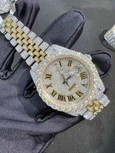 Elegante Reloj de Acero Inoxidable de Lujo Clásico de Estilo Hip Hop con Diamantes VVS Cultivados en Laboratorio, Movimiento Mecánico, Visualización de Fecha y Cristal de Zafiro - Product Image 3