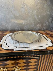 Designer <b>Gold</b> And Silver Oval <b>Mirror</b> Top Display <b>Tray</b> With Ornate Edge Ideal For Luxury Dining Setup And Celebration Decor - Product Image 5