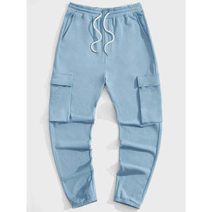 กางเกงขายาวผู้ชายสีพื้น ผ้าฝ้าย 100% เนื้อหนา เอวยางยืด มีเชือกผูก กระเป๋า มีเชือกผูกเอว สไตล์ลำลอง - Product Image 5