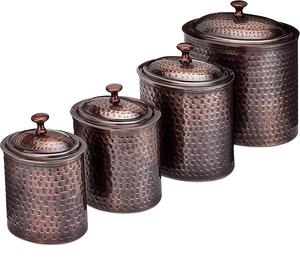 <b>Set</b> of 3 Galvanized Iron Farmhouse <b>Kitchen</b> Storage <b>Canister</b> Vintage Metal Storage <b>Canister</b> with wood lid tea, coffee, cookies - Product Image 4