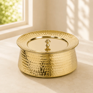 Oriental Design Brass Biryani Handi With Lid Hammered Gold Finish Biryani Cookware <b>Pot</b> For Kitchen Stovetop Cooking - Product Image 6