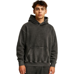 Nouvel Arrivage – Sweat à Capuche Homme en Coton Lavé, Épaules Tombantes, Manches Longues, Cordon de Serrage, en Molleton Bouclette, avec Imprimé Crocheté et Logo Brodé - Product Image 4