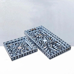 Bandeja con Incrustaciones de Hueso de Trébol - Bandejas Rectangulares para Servir con Incrustaciones de Hueso de la India, Bandeja de Madera con Incrustaciones de Hueso al por Mayor - Product Image 6