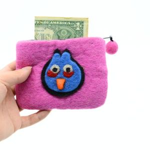 Handmade Eco-Friendly for <b>Pink</b> Felt Purse Embroidery Short Cartoon Pattern Zipper Closure Durable Anti-Theft Cotton Lining - Product Image 1