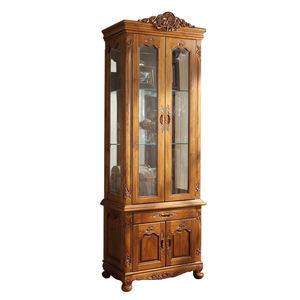 Armoire haute en teck sculptée à la main rangement luxueux romantique européen 4 portes 1 tiroir avec sculpture de raisins salon - Product Image 3