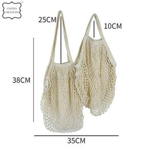 Sac en filet en maille de coton biologique avec logo personnalisable lavable et réutilisable pour l'emballage de fruits légumes chocolat divers pour le shopping - Product Image 3