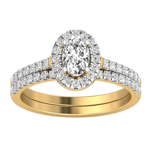 Anillo de Bodas de Lujo para Mujer, Oro Sólido de 9K, Oro Amarillo y Blanco, Corte Ovalado, 1 Quilate, Claridad VS, Color EF, Diamante Cultivado en Laboratorio, 51 Lados - Product Image 1