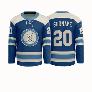 OEM personalizado hecho aparejos sarga bordado Hockey Jerseys equipo sublimación Hockey uniforme práctica Jerseys impresión al por mayor - Product Image 5