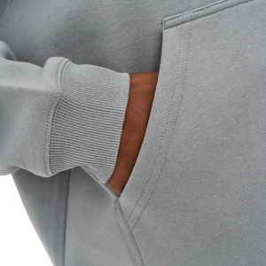 Sweat à capuche gris clair pull en molleton unisexe sweat à capuche uni en coton épais avec logo personnalisé Avec sweat à capuche surdimensionné d'hiver décontracté fournisseur OEM - Product Image 4