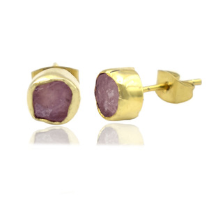 Boucle d'oreille à pince en quartz rose brut, taille 8-10mm, plaqué or avec boucle d'oreille Push Back, boucle d'oreille en pierre précieuse de naissance pour femme - Product Image 1