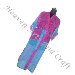 KL009 2024 colección de verano seda largo Vintage Sari Kimono largo Casual desgaste de longitud completa Vintage Sari Kimono largo bohemio verano - Product Image 1