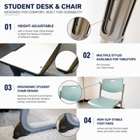 Ensemble de chaises et de tables d'école pour étudiants, économiques, confortables, modernes, réglables, écologiques, en métal, pour une utilisation en classe