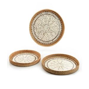 Ensemble de trois plateaux de service en rotin et nacre de tailles différentes, plateau à chocolats, best-seller - Product Image 4