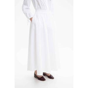Off-White Poplin <b>Patchwork</b> Pleated <b>Skirt</b> with Embroidered Print - Product Image 5