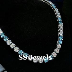 Collier Tennis Moissanite 1ct Rond Brillant Bleu Blanc VVS Argent 925 Plaqué Or Unisexe Cadeau de Luxe - Product Image 5
