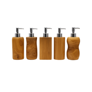 Distributeur de savon ARTERRA en teck écologique de qualité supérieure, pompe en acier inoxydable, design moderne et luxueux, durable, facile à nettoyer, pour salle de bain - Product Image 1
